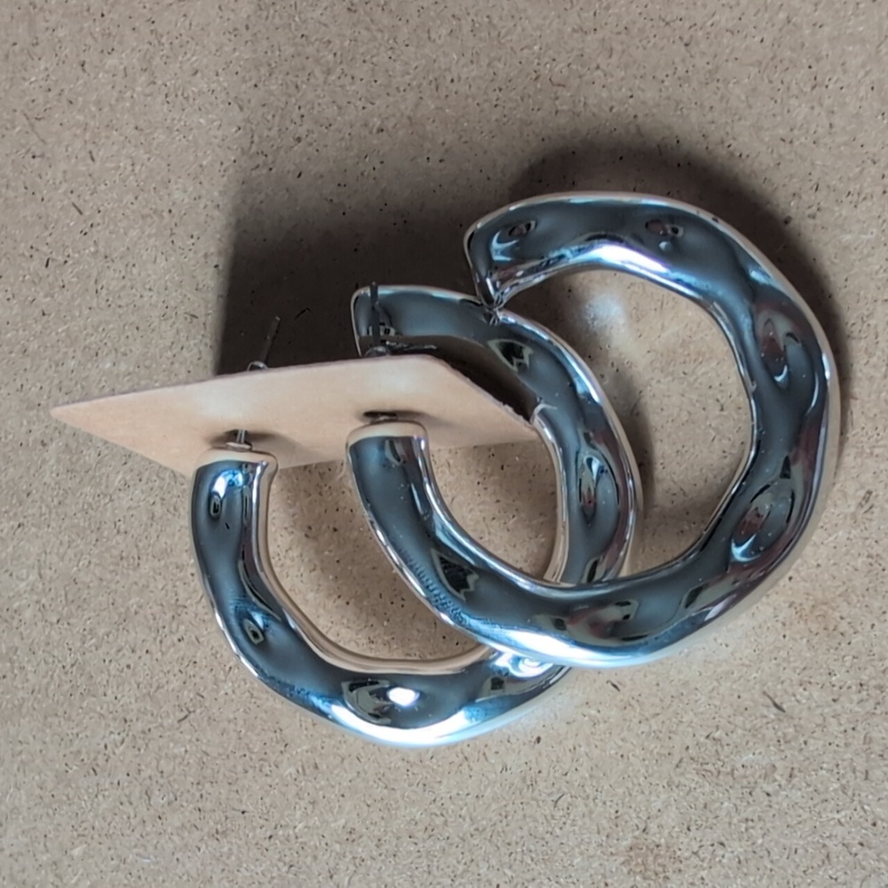Bold Silver Tone Hoop Earrings